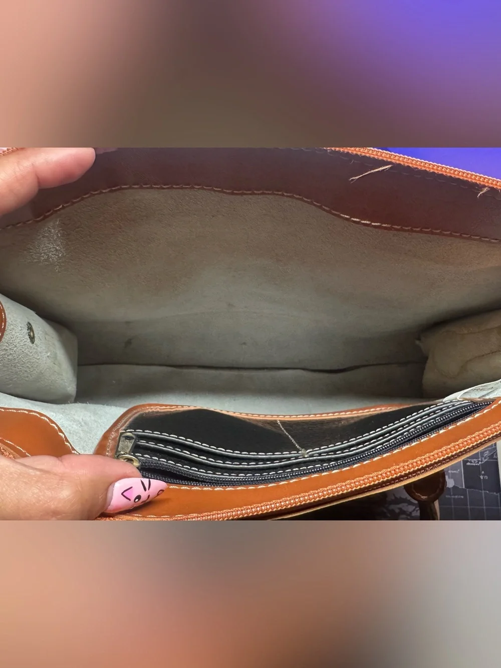 Vintage Dooney & Bourke Black with Tan Trim Leather satchel